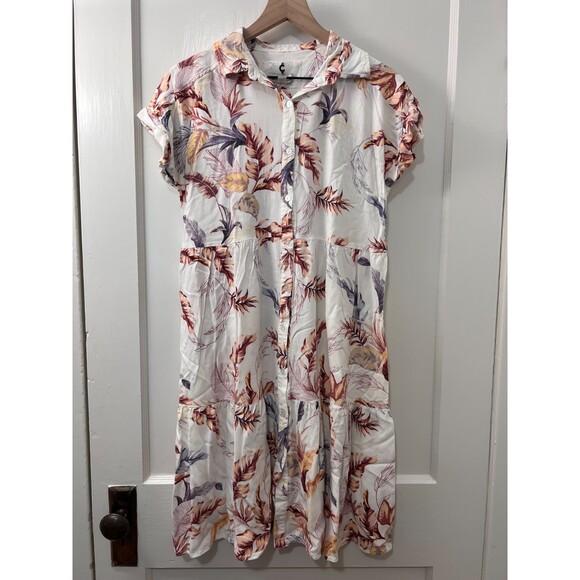 Cupio Women's Short Sleeve Floral Button Down Tiered Shirt Dress Rayon Size M - Picture 1 of 8